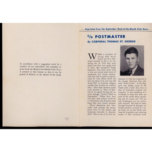 1944 C/O POSTMASTER, St. George, AUSTRALIAN WWII ARMY HUMOR w/Book Club Insert - Picture 7 of 9